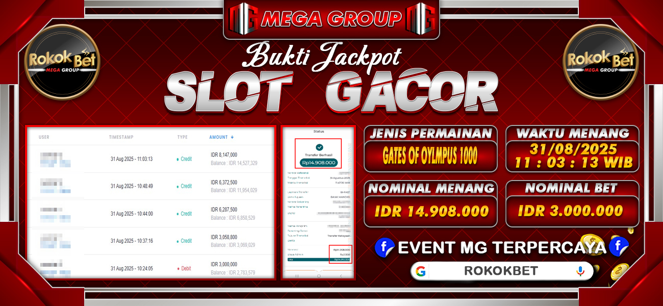 Bukti JP situs Rokokbet hari Minggu, 31 Agustus 2025