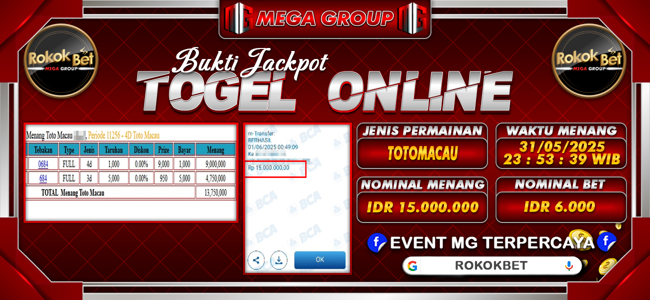 Bukti JP situs Rokokbet hari Minggu, 01 Juni 2025
