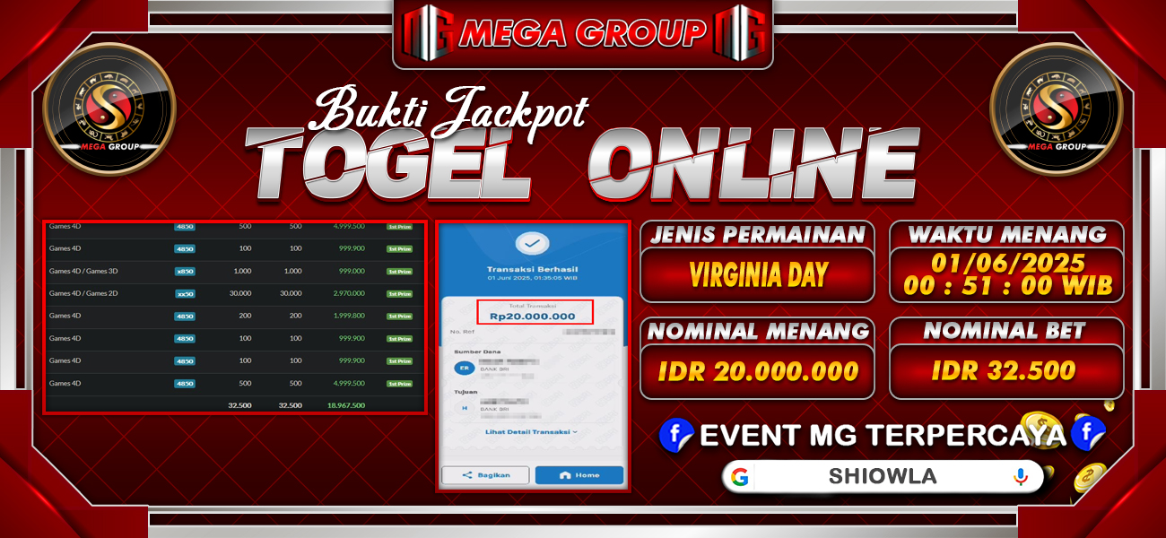 Bukti JP situs Shiowla hari Minggu, 01 Juni 2025